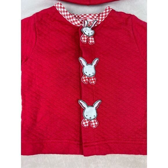 Y2K Carters Vintage Red Quilted Rabbit Gingham Cardigan Shirt Jacket Baby 0-6 Mo - Picture 2 of 4